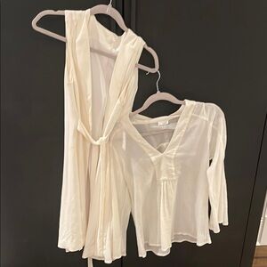 Ecru lot of 2 Cream Sleeveless vest  and Long Sleeve Top